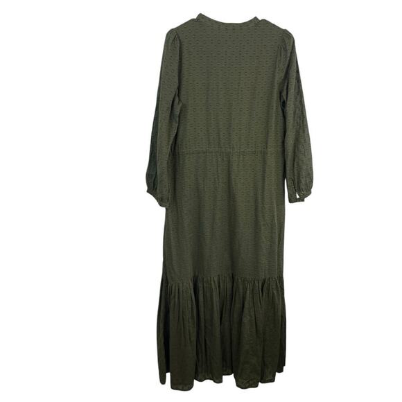 Emerson Fry India Collection Frances 3 Swiss Dot Organic Midi Dress Moss Size M - Picture 10 of 10